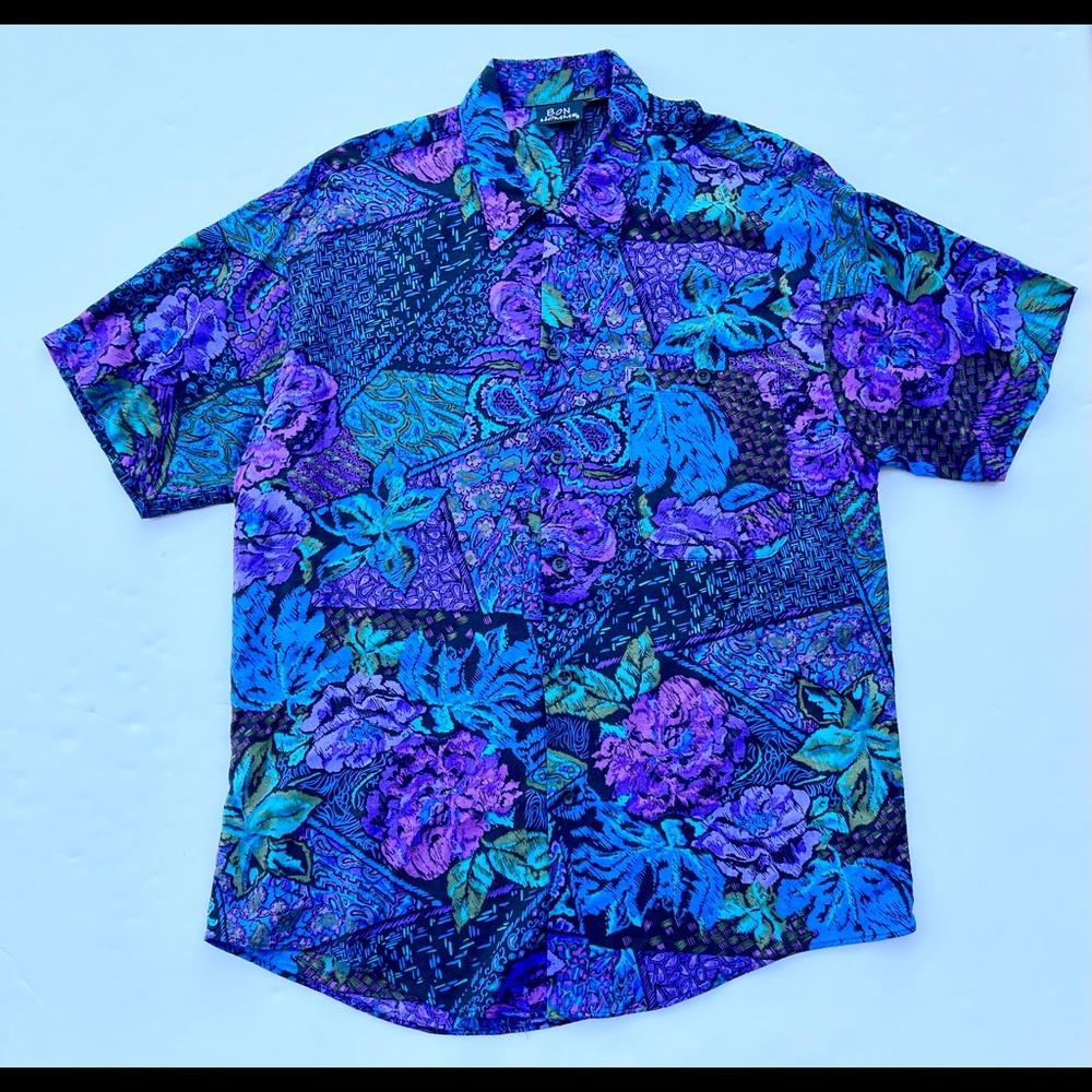 Vintage Bon Homme 90’s Floral Hawaiann multicolor Men’s Medium button Shirt